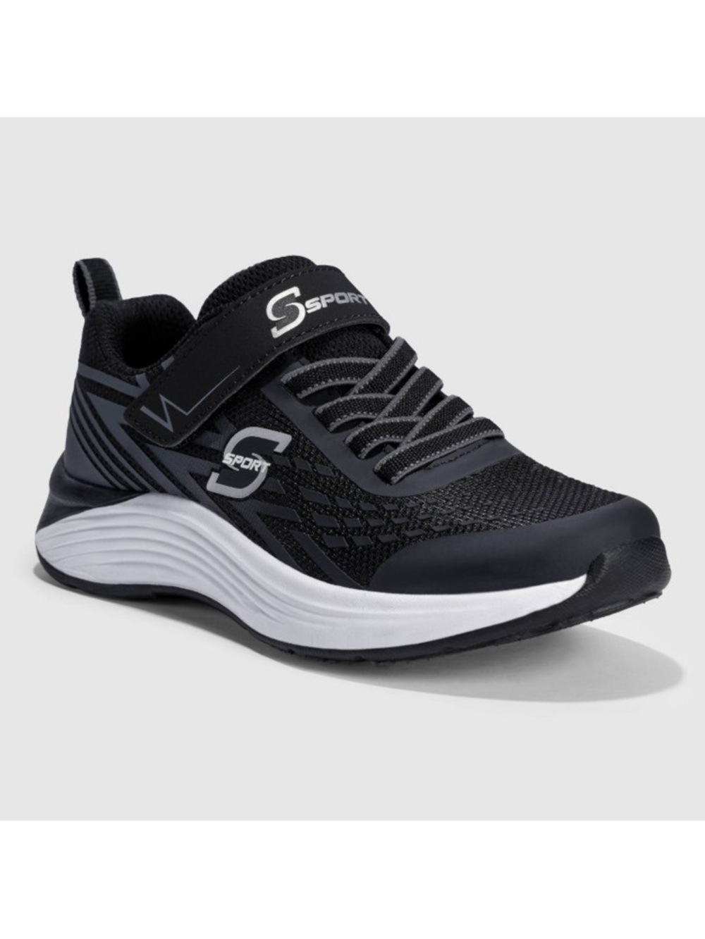 Sport By Skechers Kids' Spencer Sneakers - Black- Black -Gray Laces